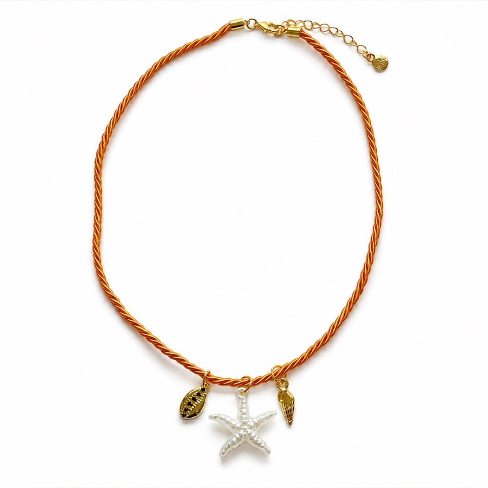 Coastal Twist Orange Cord Necklace with Ocean Charms